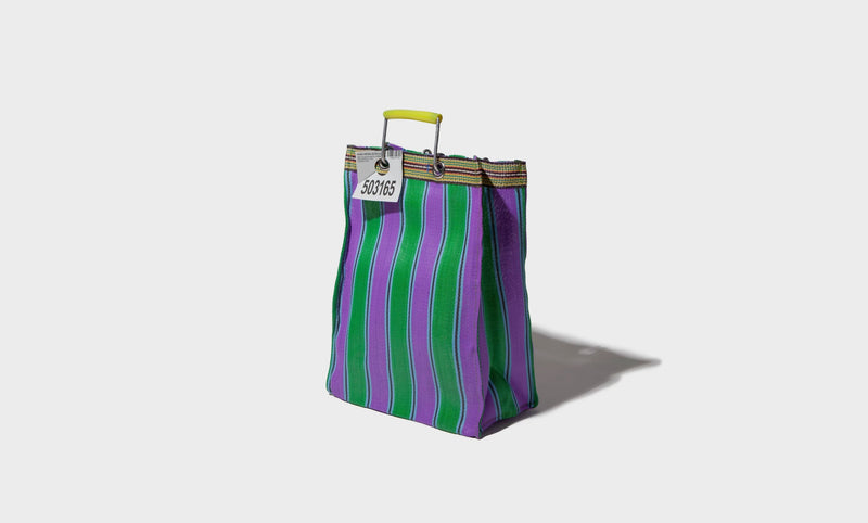 Bolso de rayas de plástico reciclado Rectangle D15 - Verde / Morado