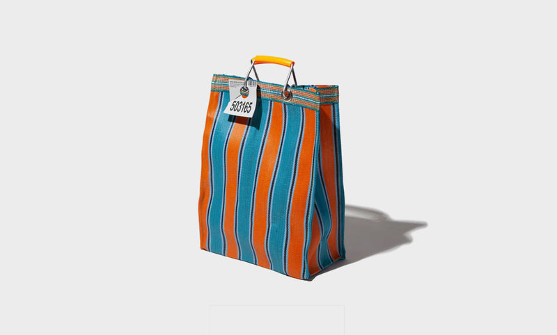 Bolso de rayas de plástico reciclado Rectangle D15 - Verde / Morado