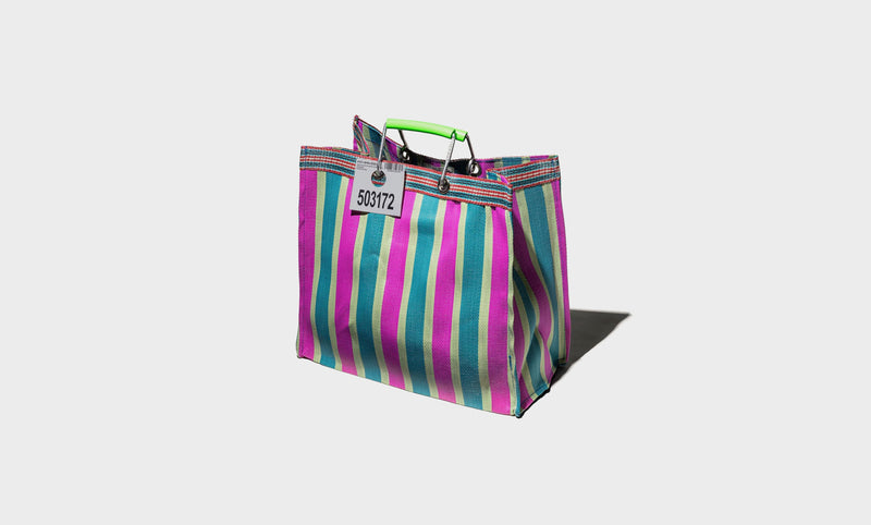 Bolsa de rayas de plástico reciclado Square - Verde / Rosa