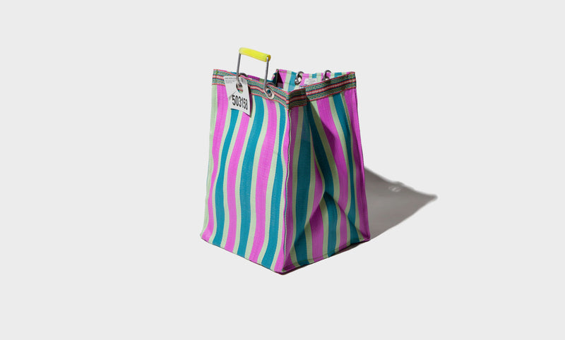 Bolso de rayas de plástico reciclado Rectangle D26 - Verde / Rosa