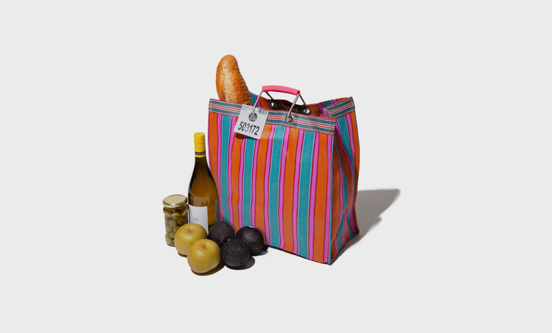 Bolsa de rayas de plástico reciclado Square - Naranja / Rosa