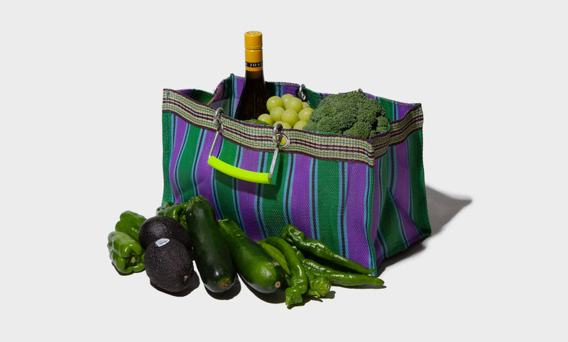 Bolsa de rayas de plástico reciclado Wide - Verde / Morado