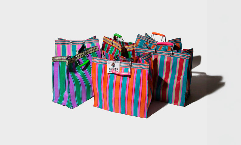 Bolsa de rayas de plástico reciclado Square - Naranja / Rosa