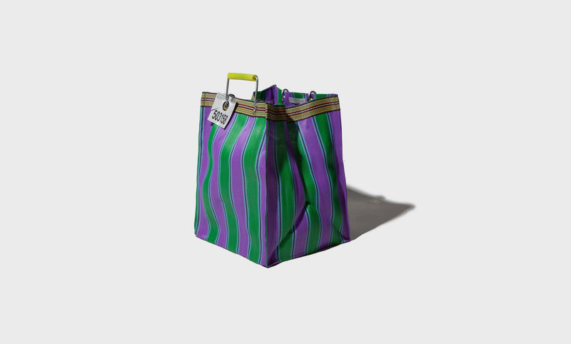 Bolso de rayas de plástico reciclado Rectangle D26 - Verde / Morado